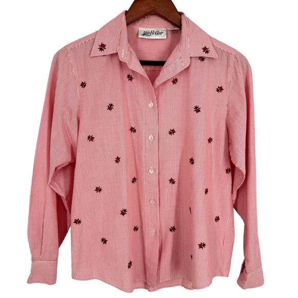 Yves St. Clair Womens Sz 8 White Red Ladybug Insect Blouse Shirt Top Artsy - Picture 1 of 6